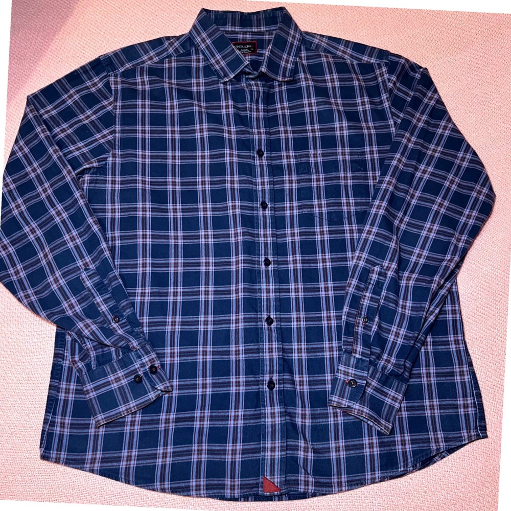 UNTUCKit Mens Large Navy Blue Red Plaid Long Sleeve Cotton Button Down Shirt